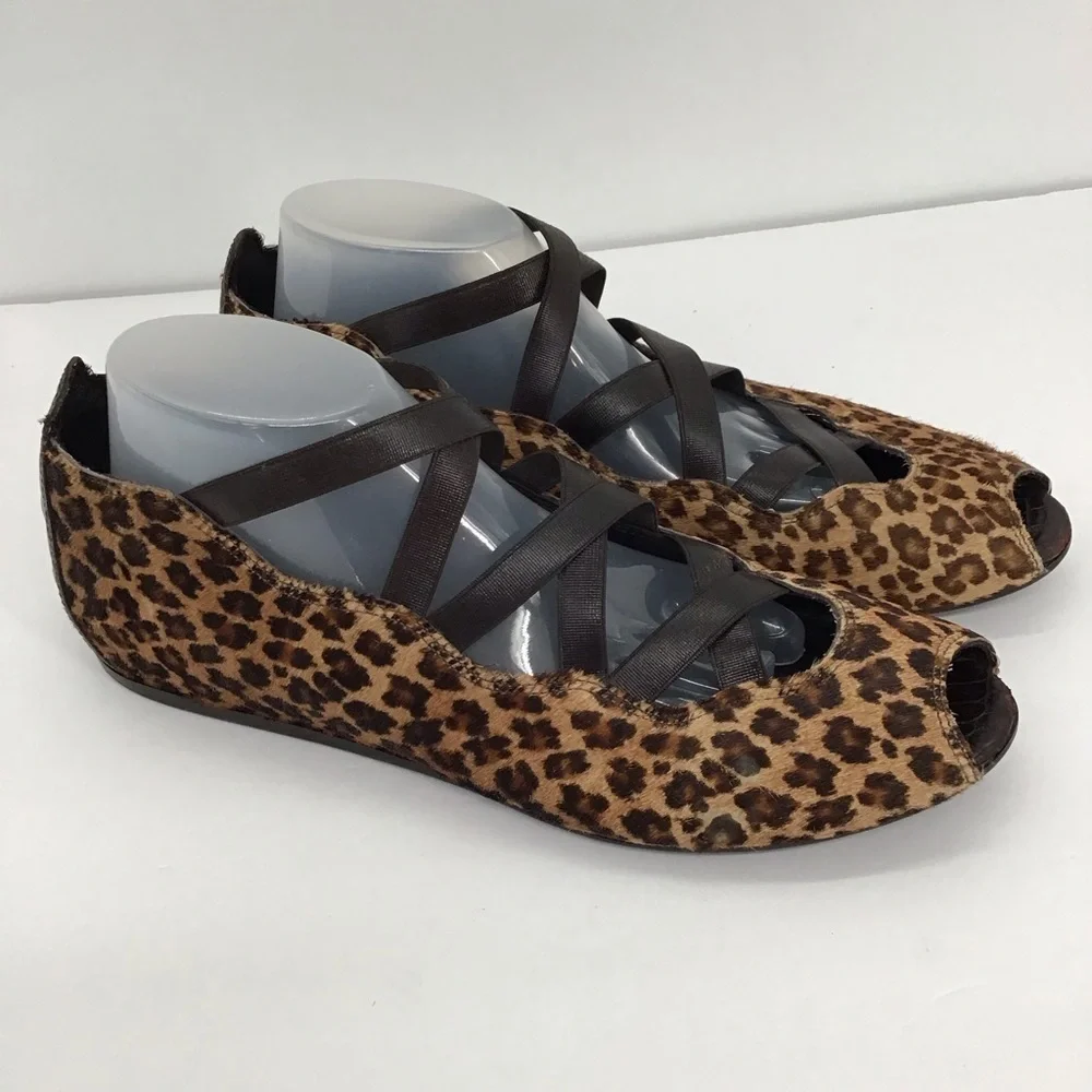DONALD J PLINER Eike Italian Pony Hair Peep Toe Flat Casual Career Size 7N